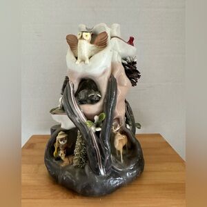 Vintage Hand Carved Ribbon Candle w. Forest Animals Sculpture Smokey the Bear!